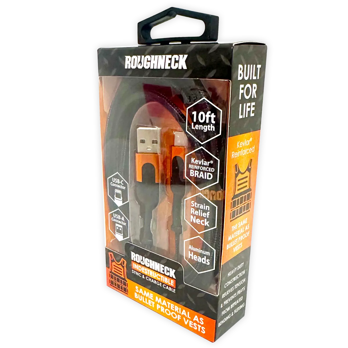 Charging Cable Roughneck USB to USB-C 10FT 2.4 Amp - 3 Pieces Per Pack 24569 ROUGHNECK