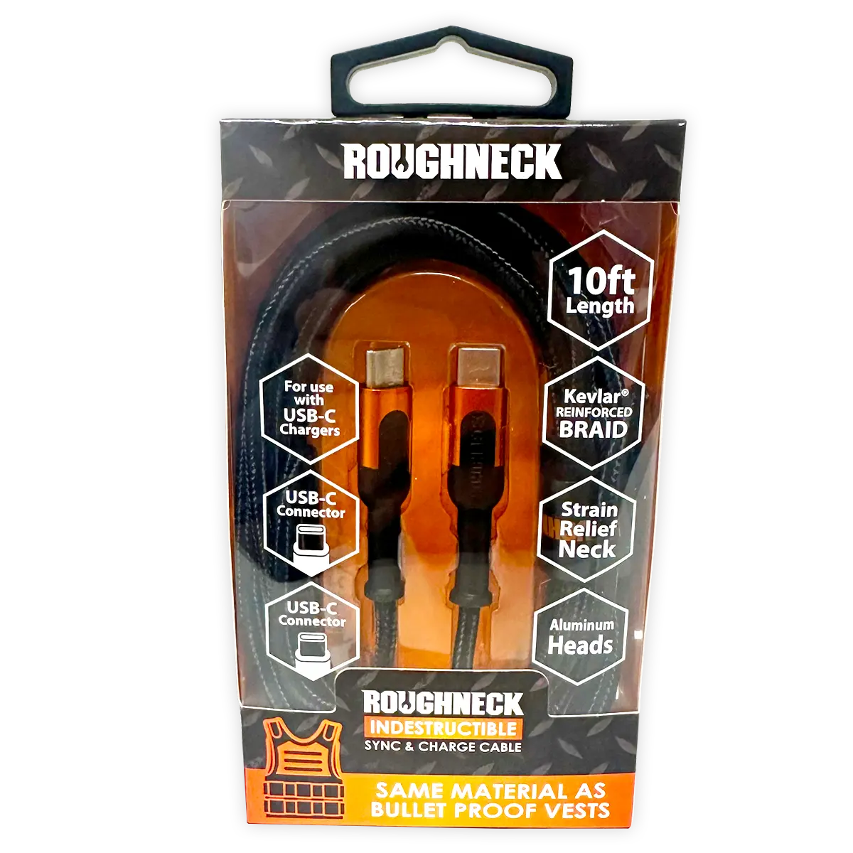 Charging Cable Roughneck USB-C to USB-C 10FT 2.4 Amp - 3 Pieces Per Pack 24571 ROUGHNECK