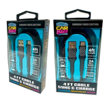 Charging Cable Carbon Fiber USB to USB-C 4FT 3 Amp - 3 Pieces Per Pack 24575 CAR VIBEZ