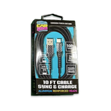Charging Cable Carbon Fiber USB to USB-C 10FT 2 Amp - 3 Pieces Per Pack 24579 CAR VIBEZ