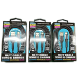 Charging Cable Carbon Fiber USB to USB-C 10FT 2 Amp - 3 Pieces Per Pack 24579 CAR VIBEZ