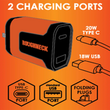 AC Wall Charger Dual USB / USB-C Ports 20 Watts - 3 Pieces Per Pack 24585 ROUGHNECK