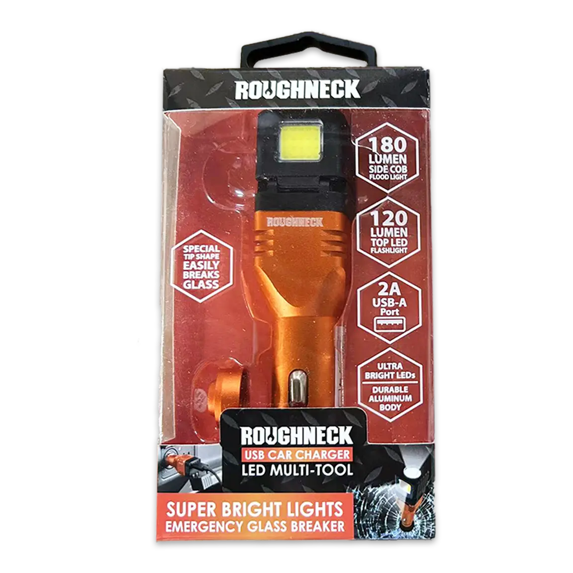 Car Charger USB Port with Flashlight Multi-Tool 2 Amp - 3 Pieces Per Pack 24591 ROUGHNECK