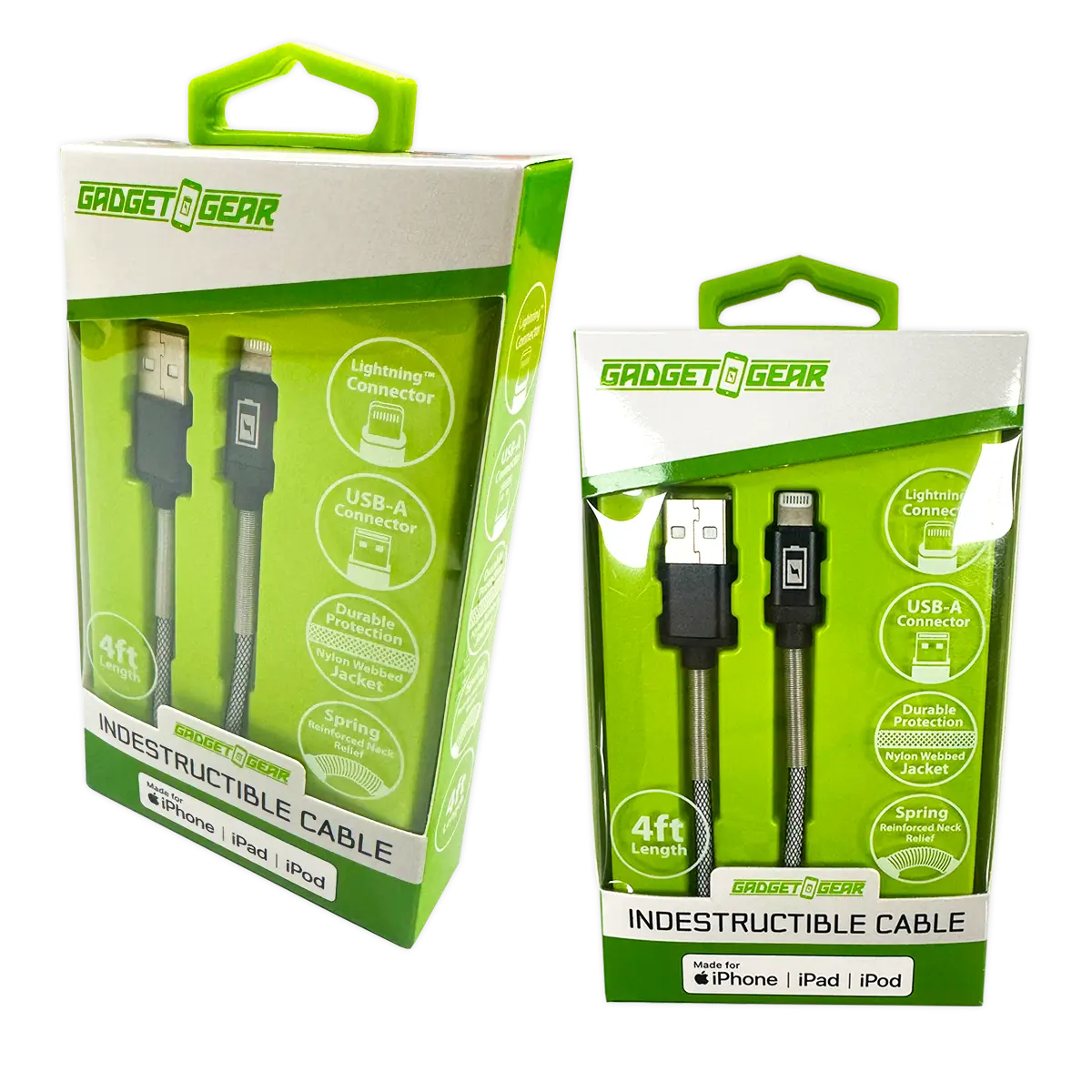 Charging Cable Indestructible USB to Lightning 4FT 2.4 Amp - 3 Pieces Per Pack 24600 GADGET GEAR