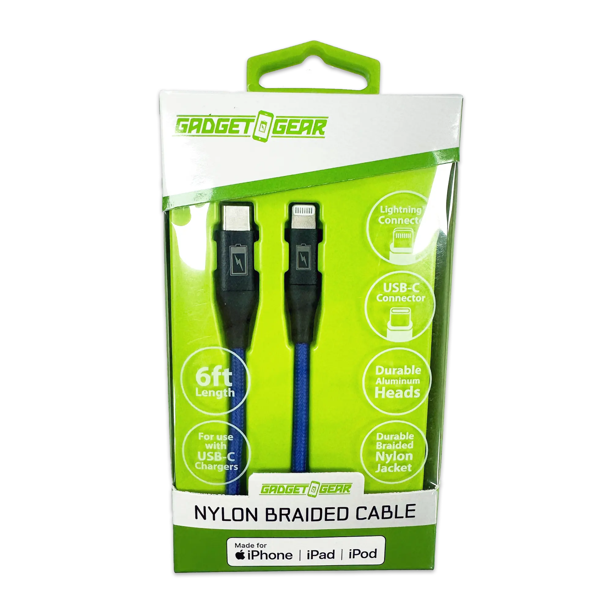 Charging Cable Braided Nylon USB-C to Lightning 6FT 2.4 Amp - 3 Pieces Per Pack 24606 GADGET GEAR