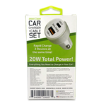 Car Charger Dual USB / USB-C Ports with USB-C to Lightning Charging Cable Set 20 Watts - 3 Pieces Per Pack 24607 GADGET GEAR