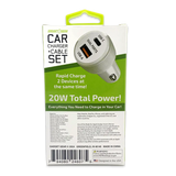 Car Charger Dual USB / USB-C Ports with USB-C to Lightning Charging Cable Set 20 Watts - 3 Pieces Per Pack 24607 GADGET GEAR