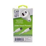 Car Charger Dual USB / USB-C Ports with USB-C to USB-C Charging Cable 20 Watts - 3 Pieces Per Pack 24608 GADGET GEAR