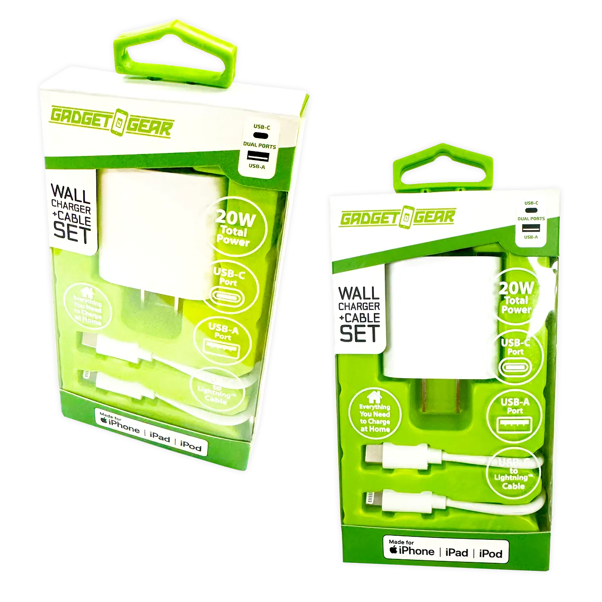 AC Wall Charger Dual USB / USB-C Ports with USB-C to Lightning Charging Cable 20 Watts - 3 Pieces Per Set 24612 GADGET GEAR