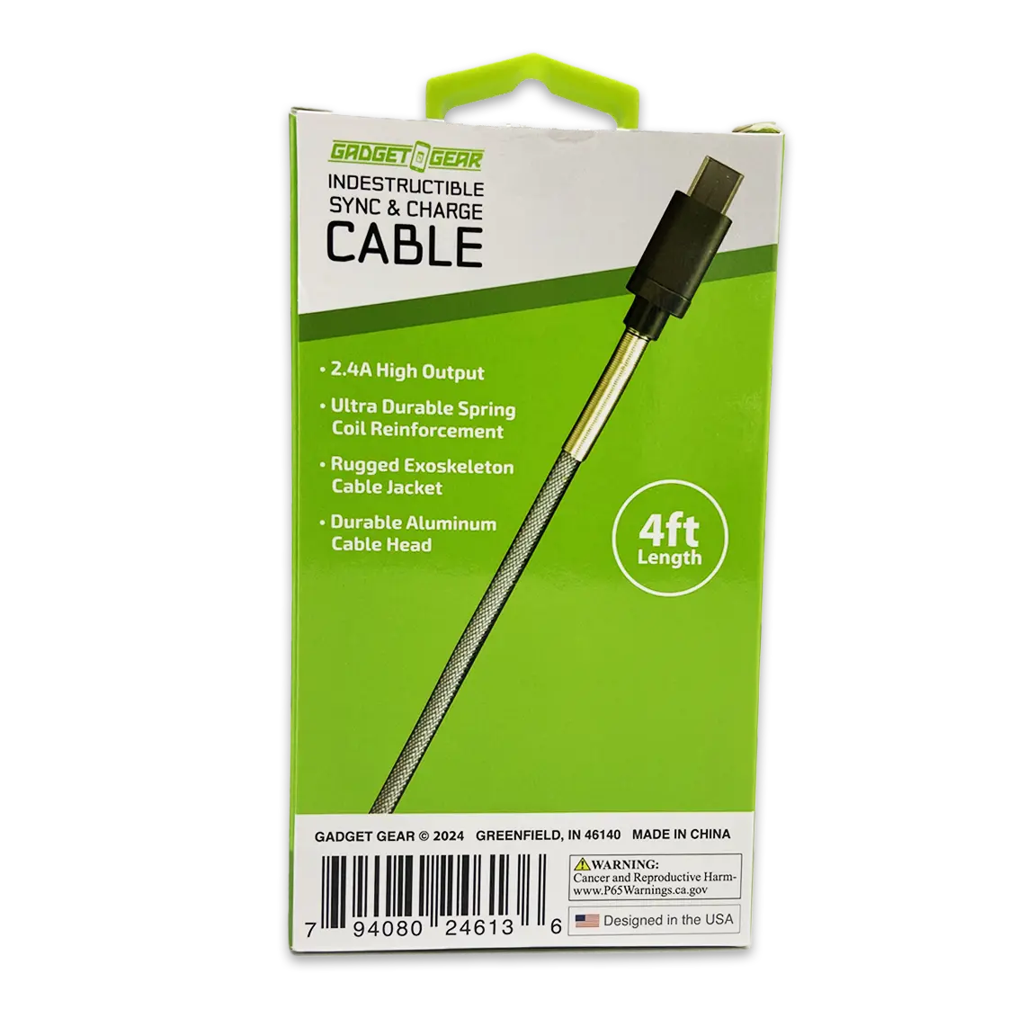 Charging Cable Indestructible USB to USB-C 4FT 2.4 Amp - 3 Pieces Per Pack 24613 GADGET GEAR