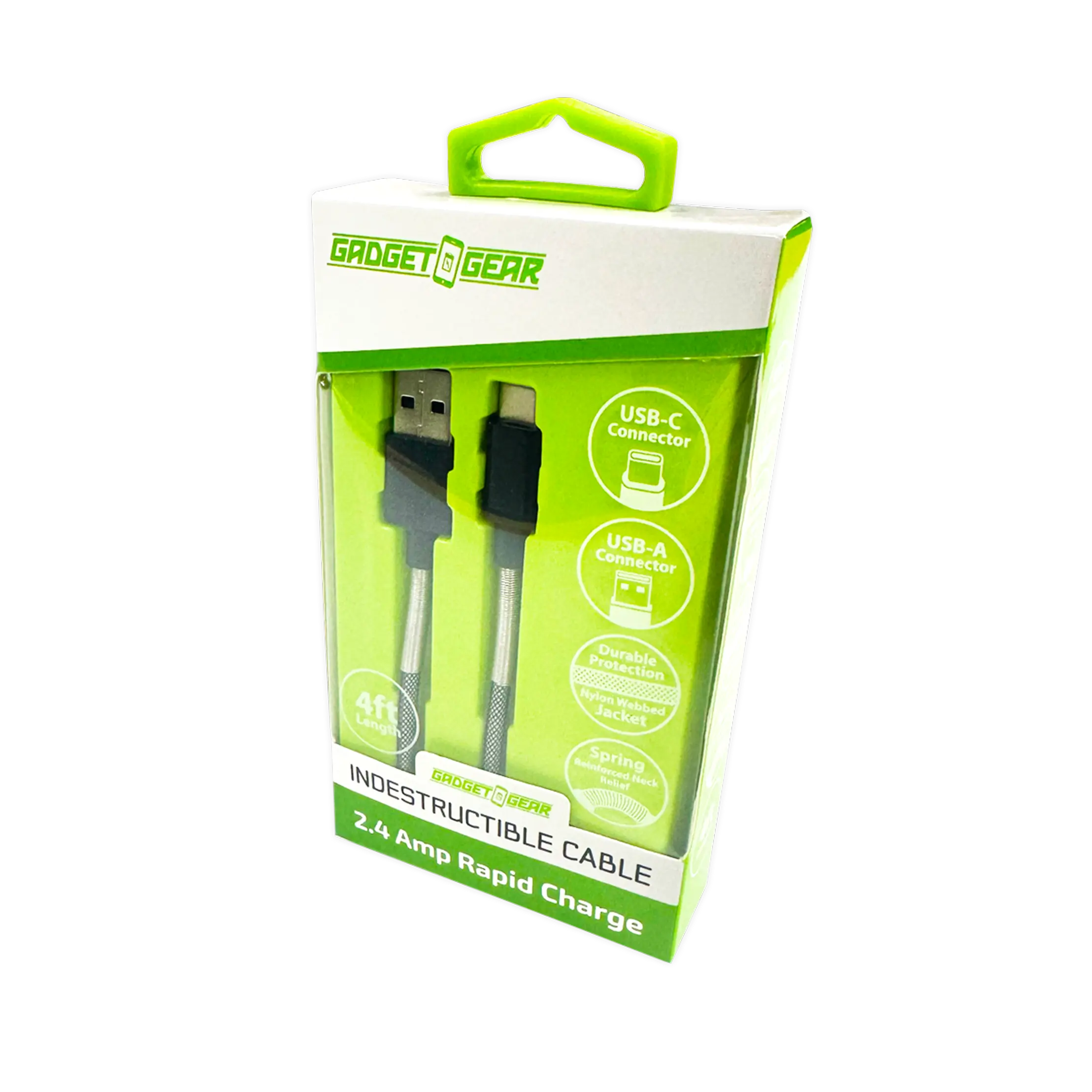 Charging Cable Indestructible USB to USB-C 4FT 2.4 Amp - 3 Pieces Per Pack 24613 GADGET GEAR