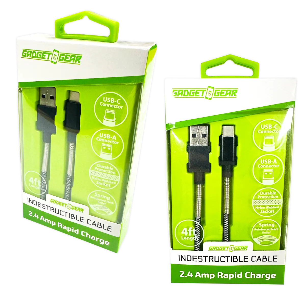 Charging Cable Indestructible USB to USB-C 4FT 2.4 Amp - 3 Pieces Per Pack 24613 GADGET GEAR