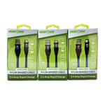 Charging Cable Nylon Braided USB to USB-C 4FT 2.4 Amp - 3 Pieces Per Pack 24616 GADGET GEAR