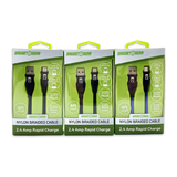 Charging Cable Nylon Braided USB to USB-C 4FT 2.4 Amp - 3 Pieces Per Pack 24616 GADGET GEAR