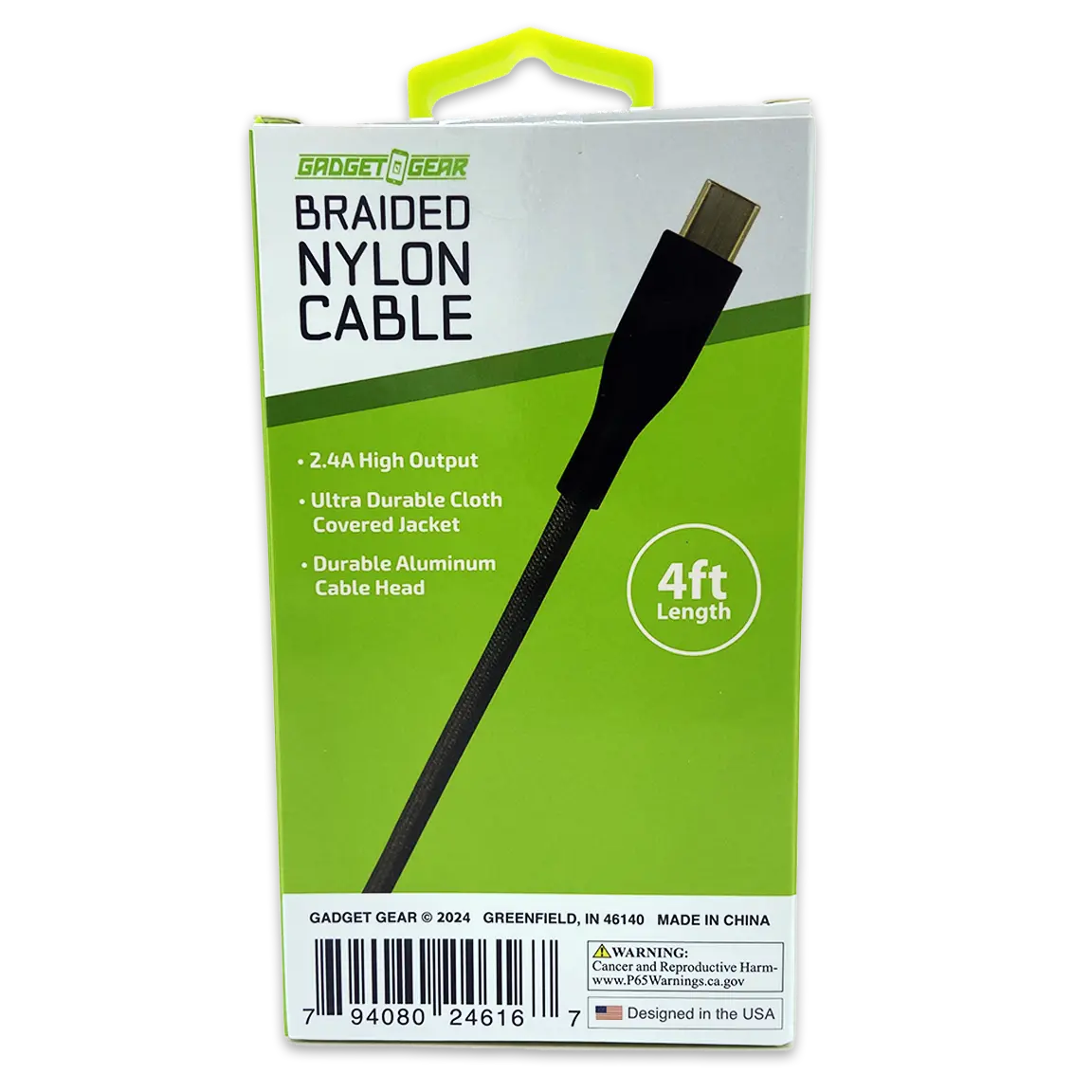 Charging Cable Nylon Braided USB to USB-C 4FT 2.4 Amp - 3 Pieces Per Pack 24616 GADGET GEAR