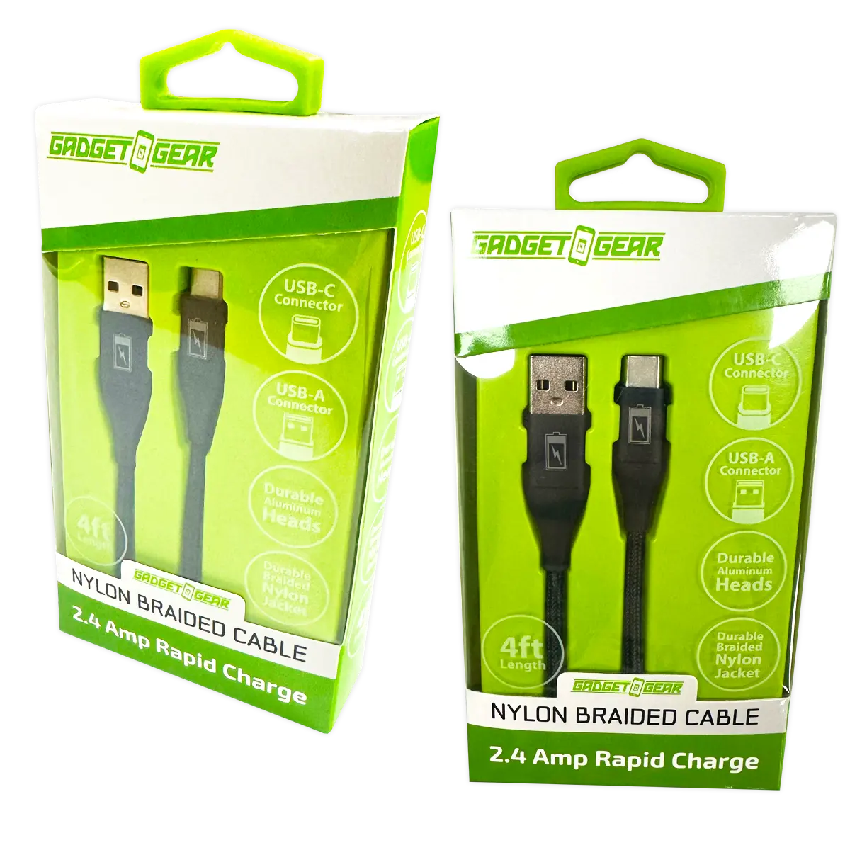 Charging Cable Nylon Braided USB to USB-C 4FT 2.4 Amp - 3 Pieces Per Pack 24616 GADGET GEAR