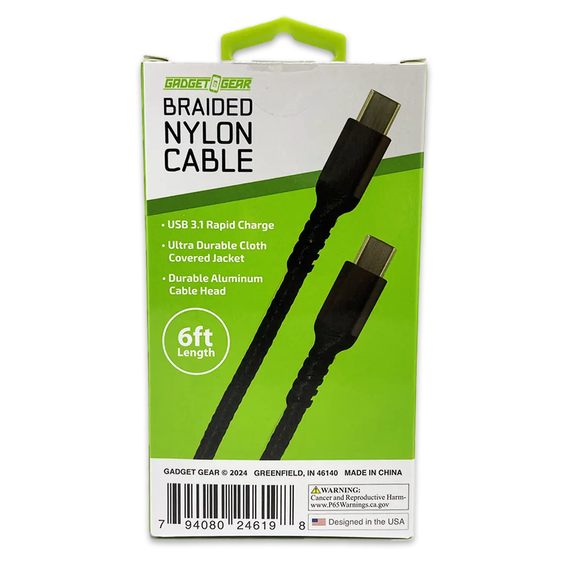 Charging Cable Nylon Braided USB-C to USB-C 6FT - 3 Pieces Per Pack 24619 GADGET GEAR