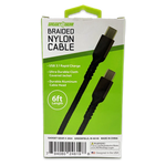 Charging Cable Nylon Braided USB-C to USB-C 6FT - 3 Pieces Per Pack 24619 GADGET GEAR
