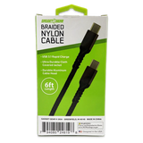 Charging Cable Nylon Braided USB-C to USB-C 6FT - 3 Pieces Per Pack 24619 GADGET GEAR