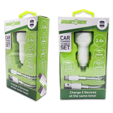 Car Charger Dual USB Ports with USB to USB-C Charging Cable Set 2.4 Amp - 3 Pieces Per Pack 24626 GADGET GEAR