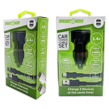 Car Charger Dual USB Ports with USB to USB-C Charging Cable Set 2.4 Amp - 3 Pieces Per Pack 24626 GADGET GEAR