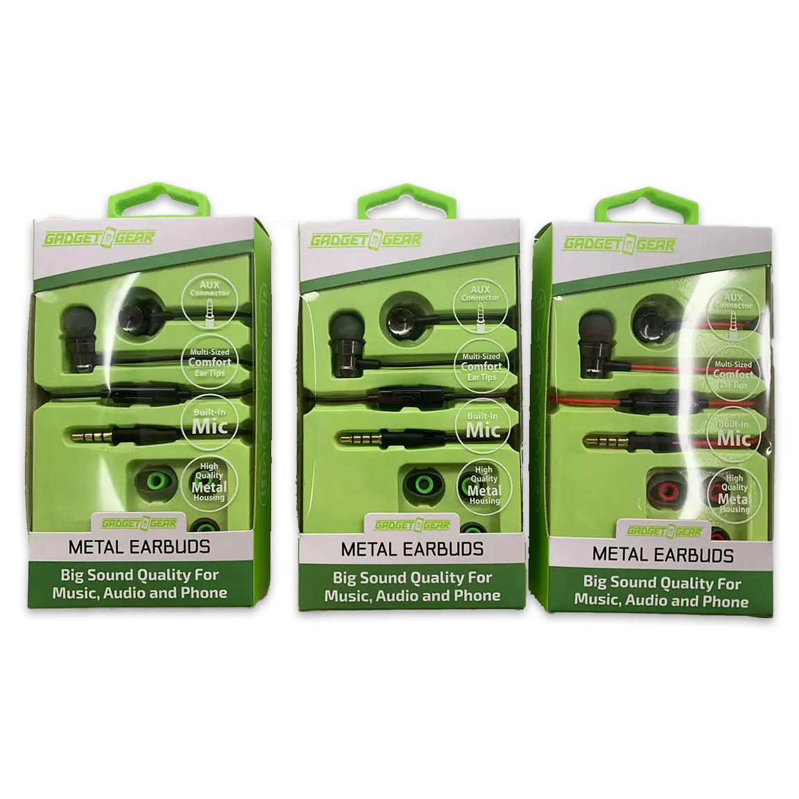 Wired Earbuds Metal with Mic - 3 Pieces Per Retail Ready Display 24641 GADGET GEAR