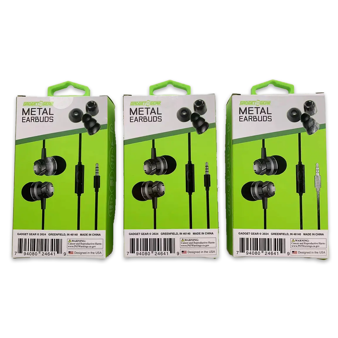Wired Earbuds Metal with Mic - 3 Pieces Per Retail Ready Display 24641 GADGET GEAR