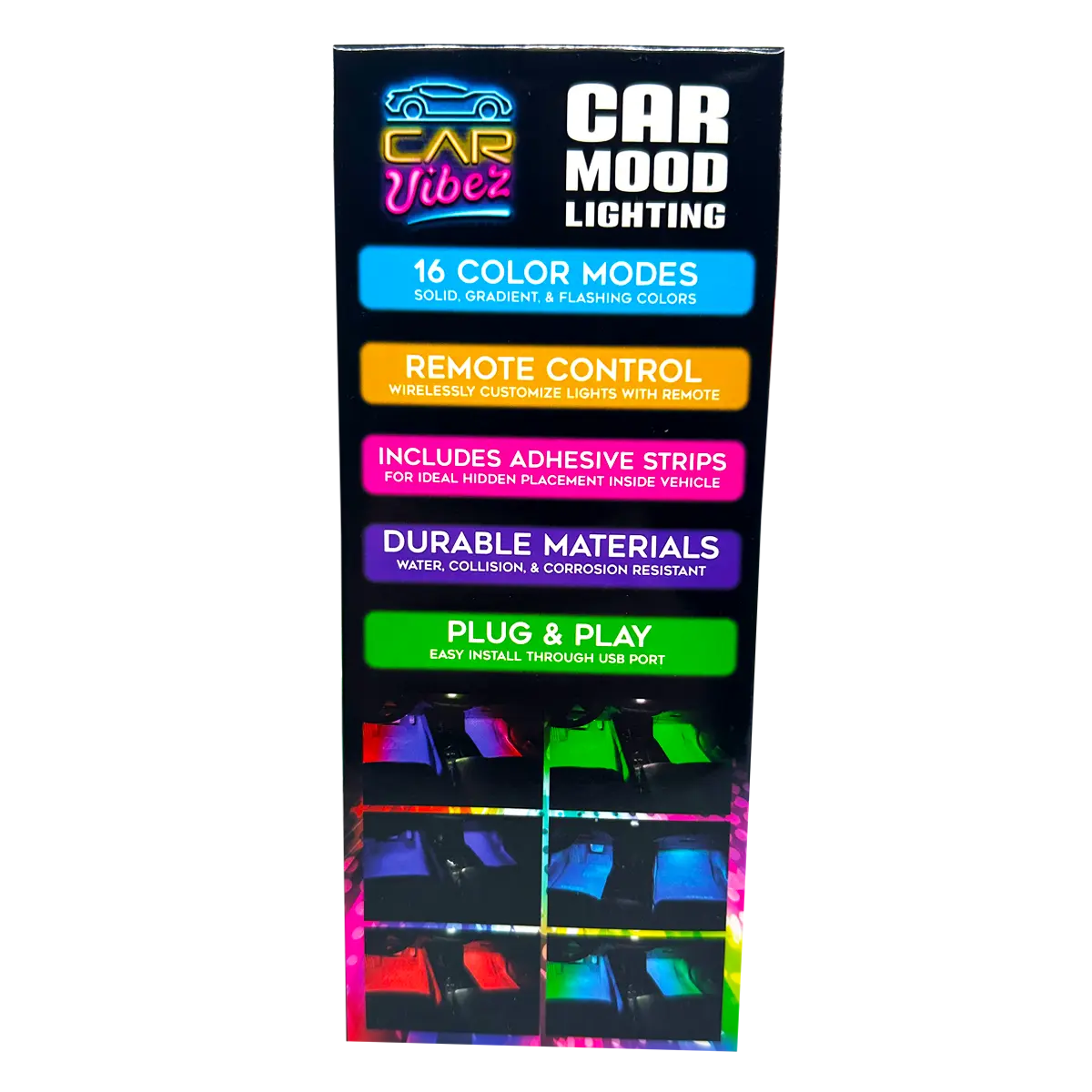 Car Mood Lighting with Remote - 6 Pieces Per Retail Ready Display 24694 CAR VIBEZ