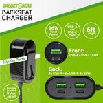 Backseat Car Charger 6 Port USB / USB-C 6FT 96 Watts - 6 Pieces Per Retail Ready Display 24695 GADGET GEAR