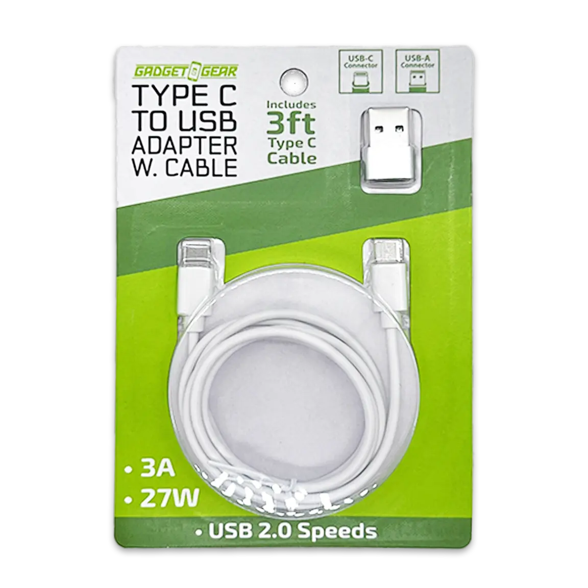 Charging Cable USB-C to USB-C with USB Adapter 3FT 3 Amp - 6 Pieces Per Retail Ready Display 24835 GADGET GEAR