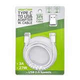 Charging Cable USB-C to USB-C with USB Adapter 3FT 3 Amp - 6 Pieces Per Retail Ready Display 24835 GADGET GEAR