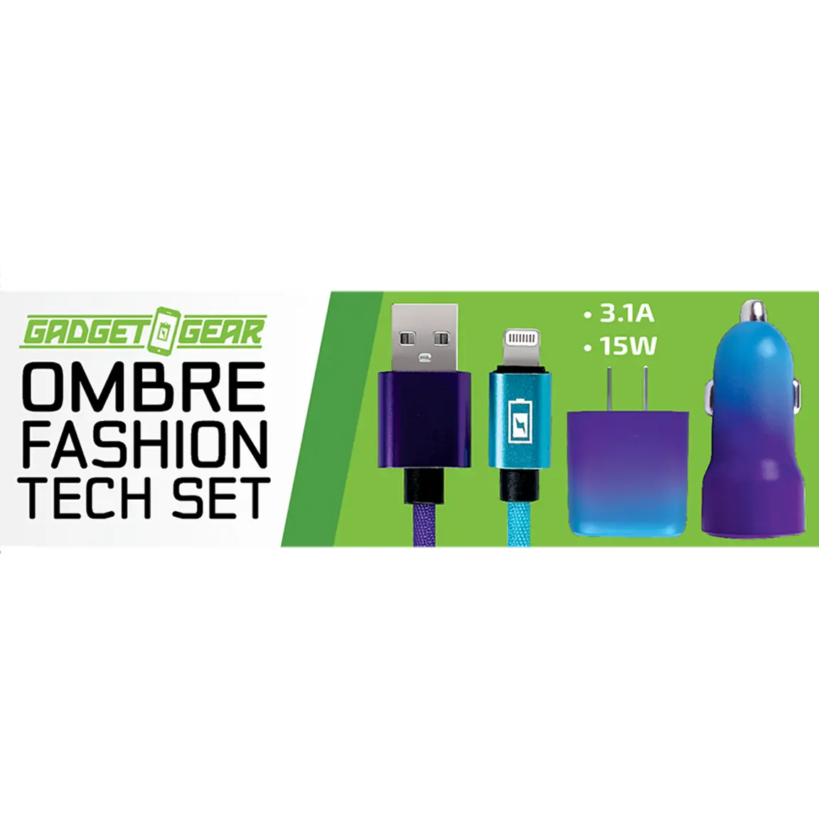 AC Wall and Car Charger Dual USB / USB-C Ports with USB-C and Lightning Charging Cable Assortment - 6 Pieces Per Retail Ready Display 24837 GADGET GEAR