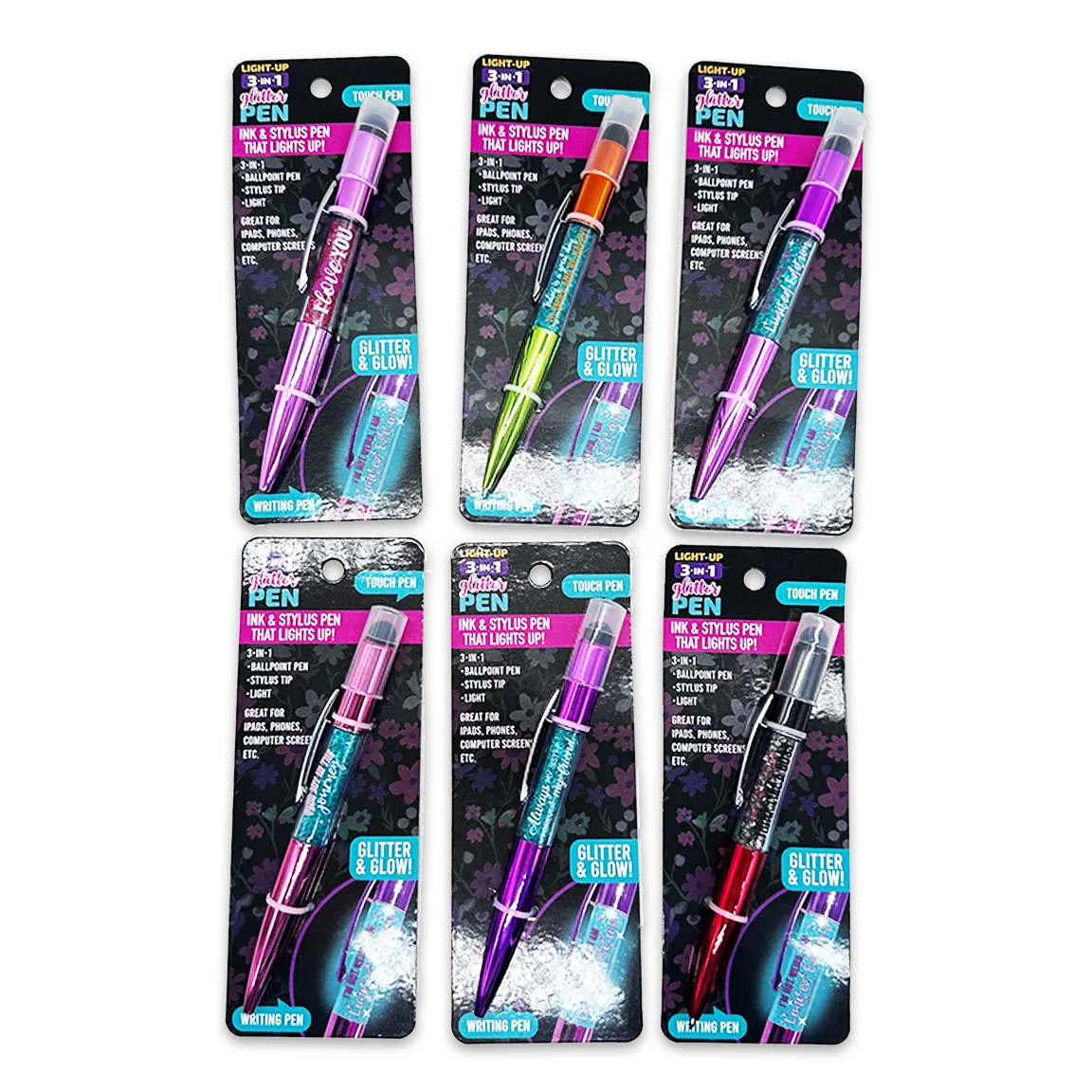 Light-Up 3-In-1 Glitter Pen Stylus - 6 Pieces Per  Retail Ready Display 24849 NOVELTY INC
