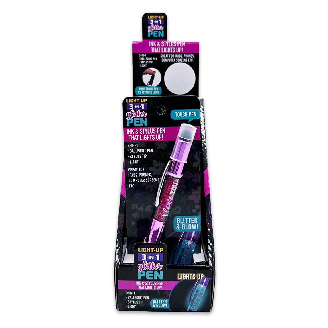 Light-Up 3-In-1 Glitter Pen Stylus - 6 Pieces Per  Retail Ready Display 24849 NOVELTY INC