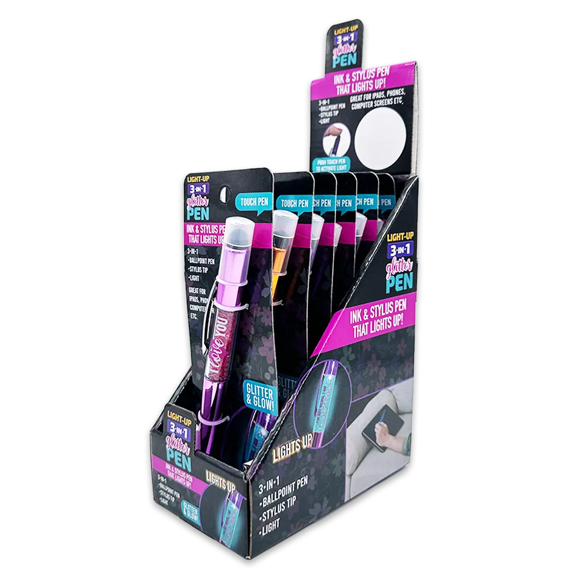 Light-Up 3-In-1 Glitter Pen Stylus - 6 Pieces Per  Retail Ready Display 24849 NOVELTY INC