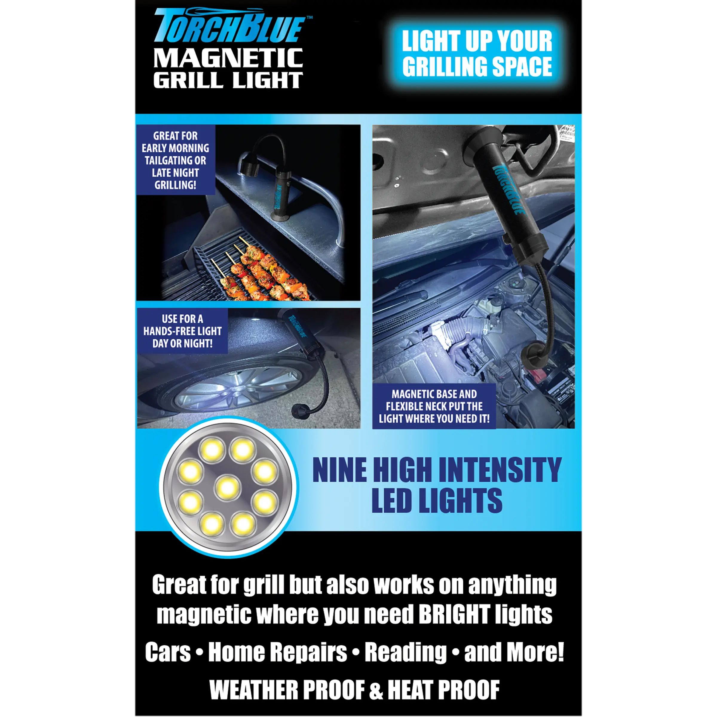 Grill LED Flashlight Matte Finish with Magnetic Stand - 6 Pieces Per Retail Ready Display 24969 TORCH BLUE