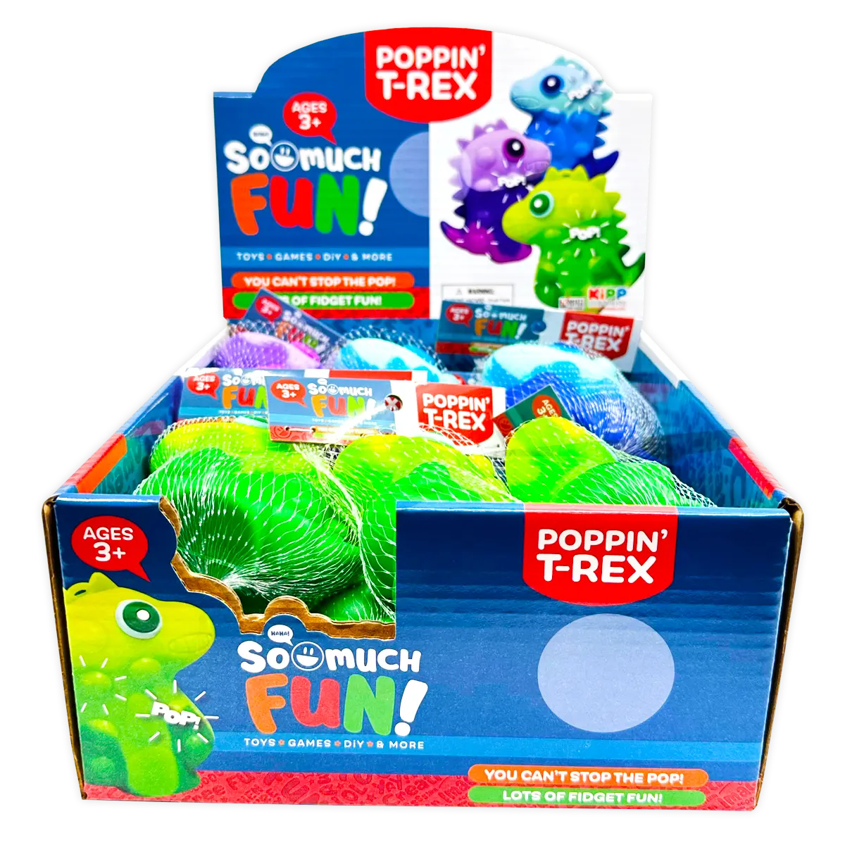 Fidget Pop Dino T-Rex Ball - 12 Pieces Per Retail Ready Display 25006 KIPP BROTHERS