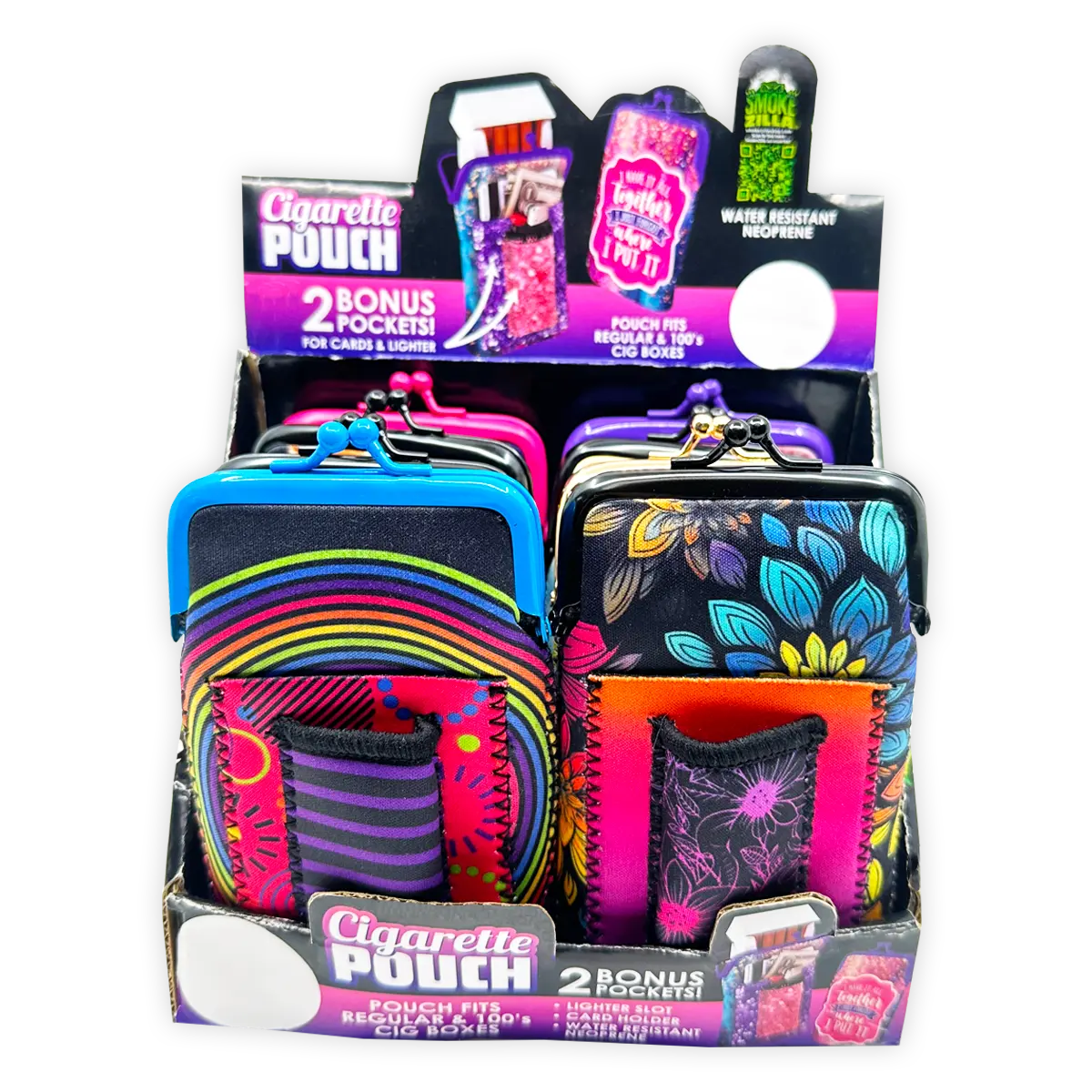 Neoprene Cigarette Pouch with Pocket - 8 Pieces Per Retail Ready Display 25089 SMOKEZILLA