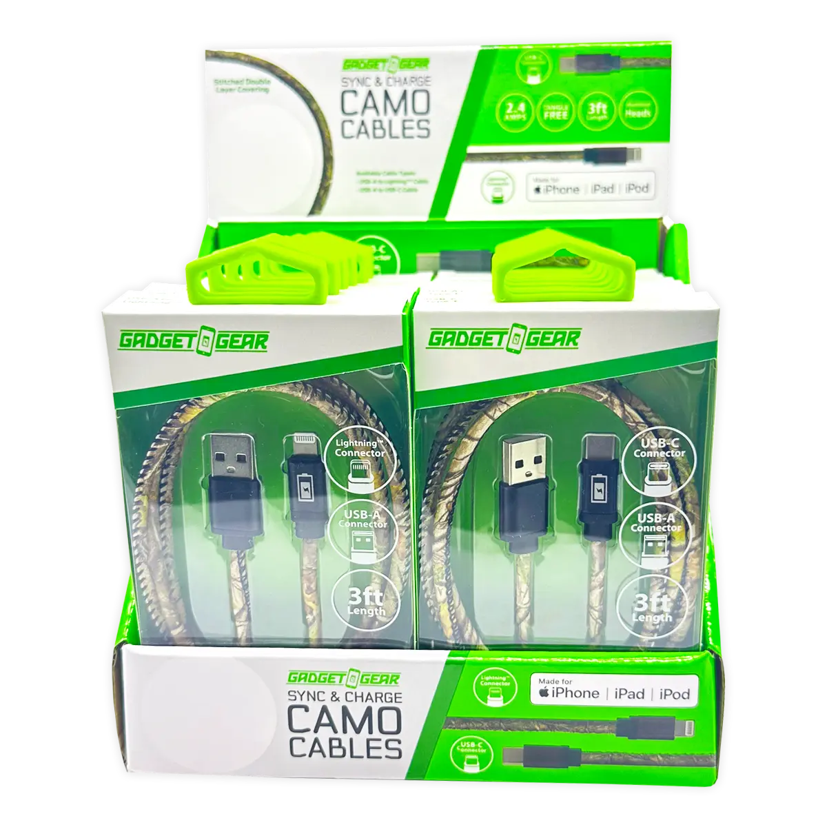 Charging Cable Camo Assortment 3FT - 12 Pieces Per Retail Ready Display 25112 GADGET GEAR