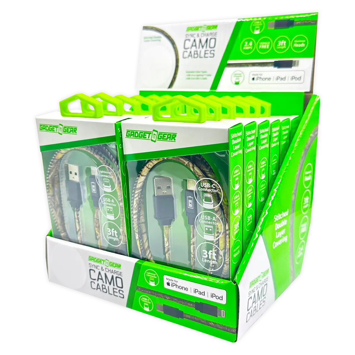 Charging Cable Camo Assortment 3FT - 12 Pieces Per Retail Ready Display 25112 GADGET GEAR