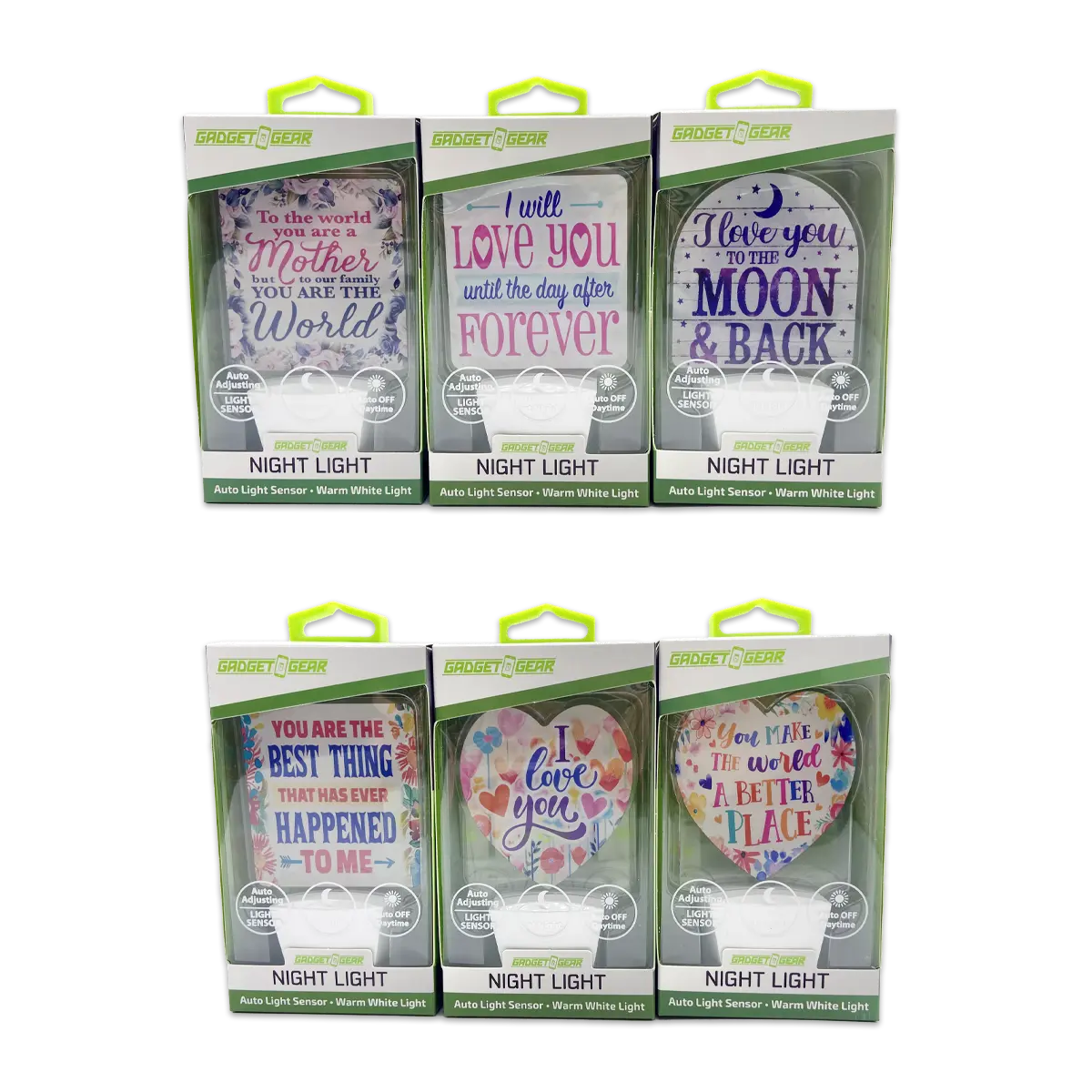 Auto On/Off Sensor Night Light AC Wall - 6 Pieces Per Retail Ready Display 25122 GADGET GEAR
