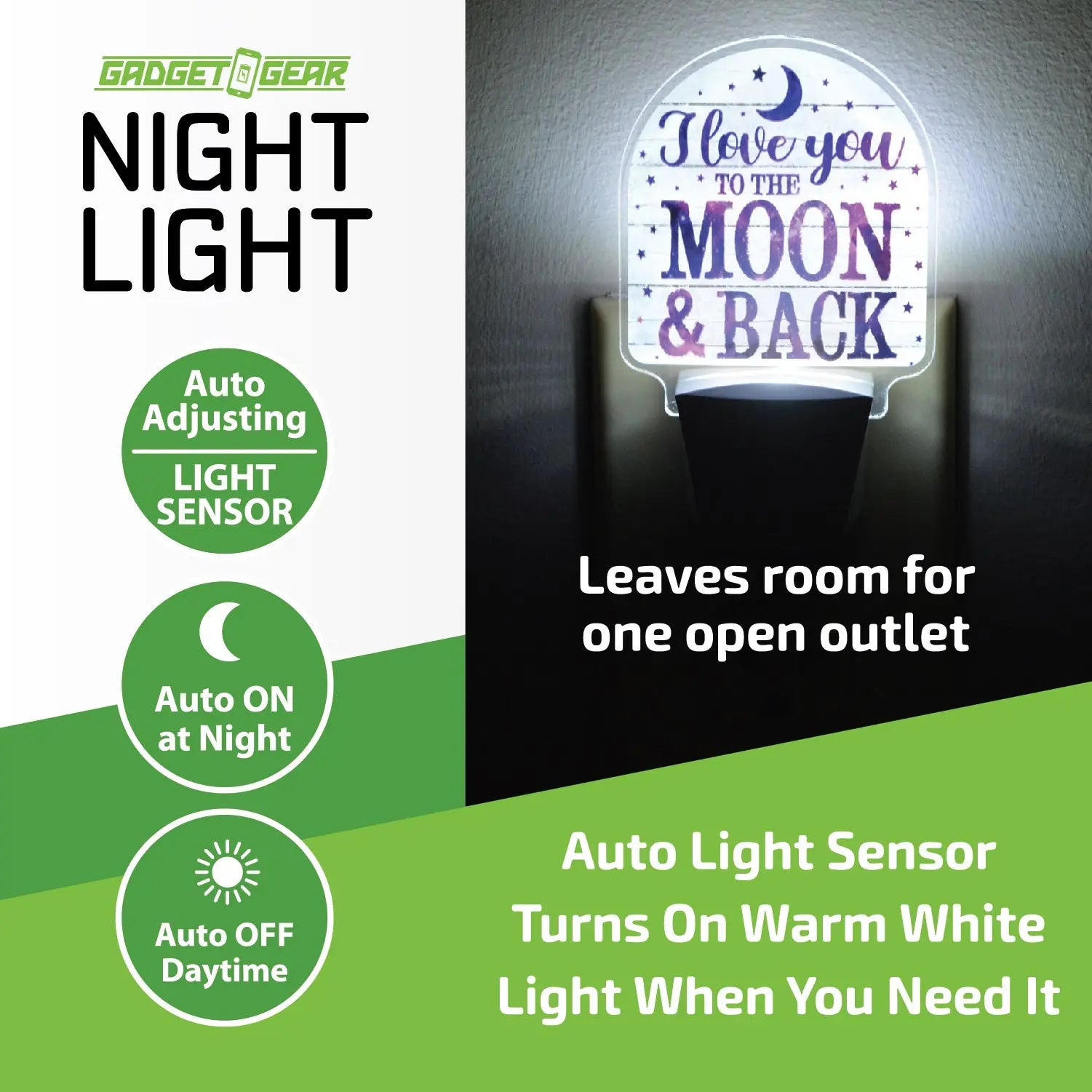 Auto On/Off Sensor Night Light AC Wall - 6 Pieces Per Retail Ready Display 25122 GADGET GEAR