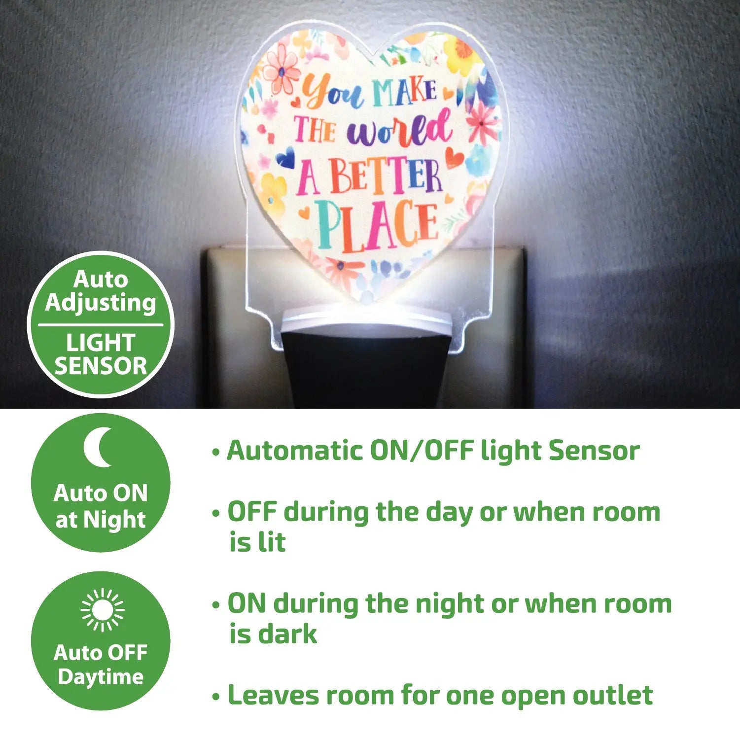 Auto On/Off Sensor Night Light AC Wall - 6 Pieces Per Retail Ready Display 25122 GADGET GEAR
