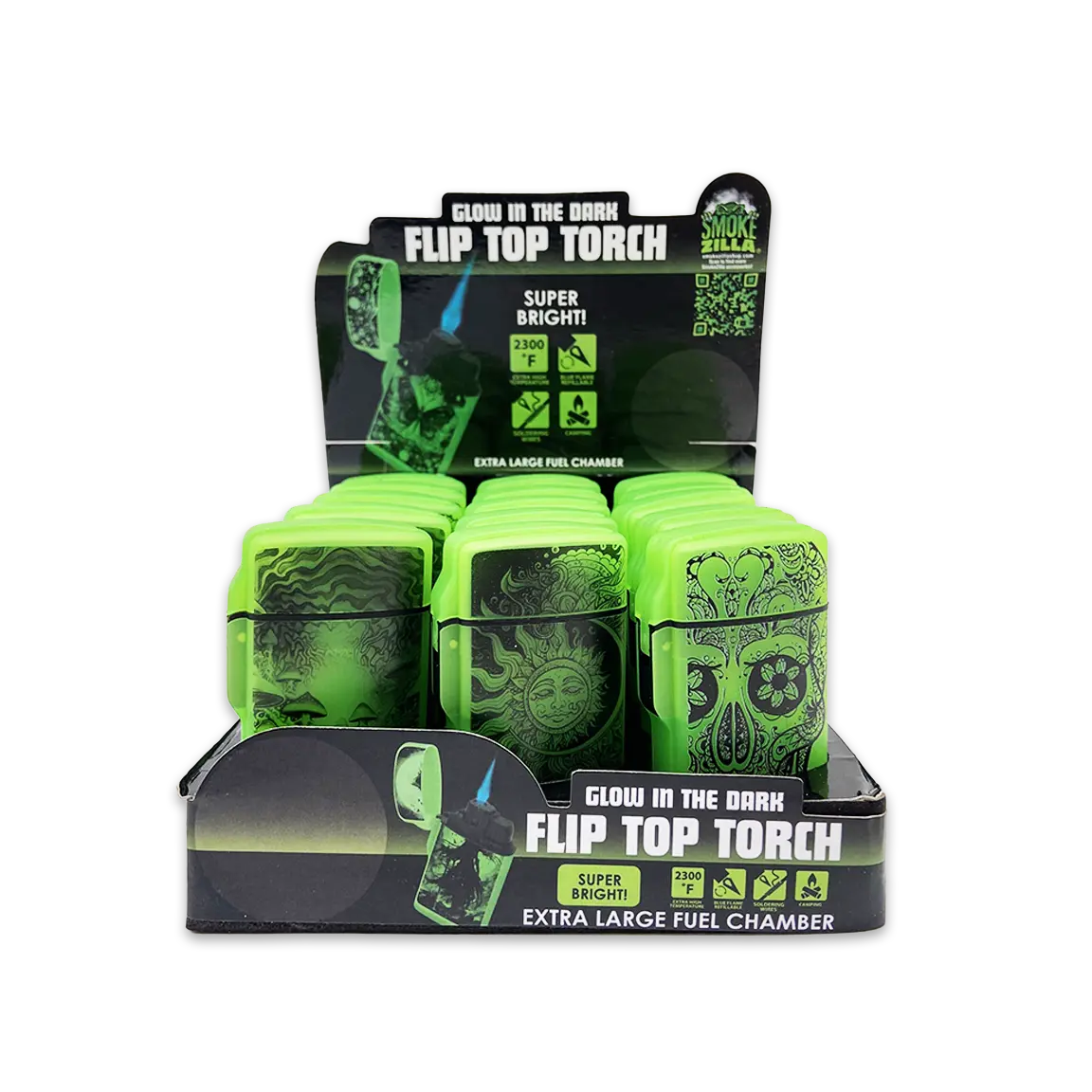 Glow in The Dark Flip Top Lighter - 15 Pieces Per Retail Ready Display 25125 SMOKEZILLA