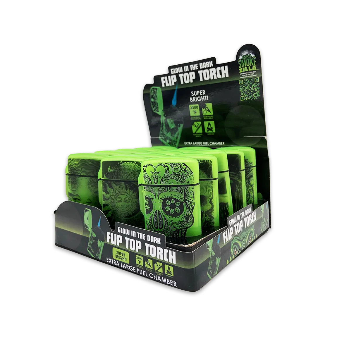 Glow in The Dark Flip Top Lighter - 15 Pieces Per Retail Ready Display 25125 SMOKEZILLA