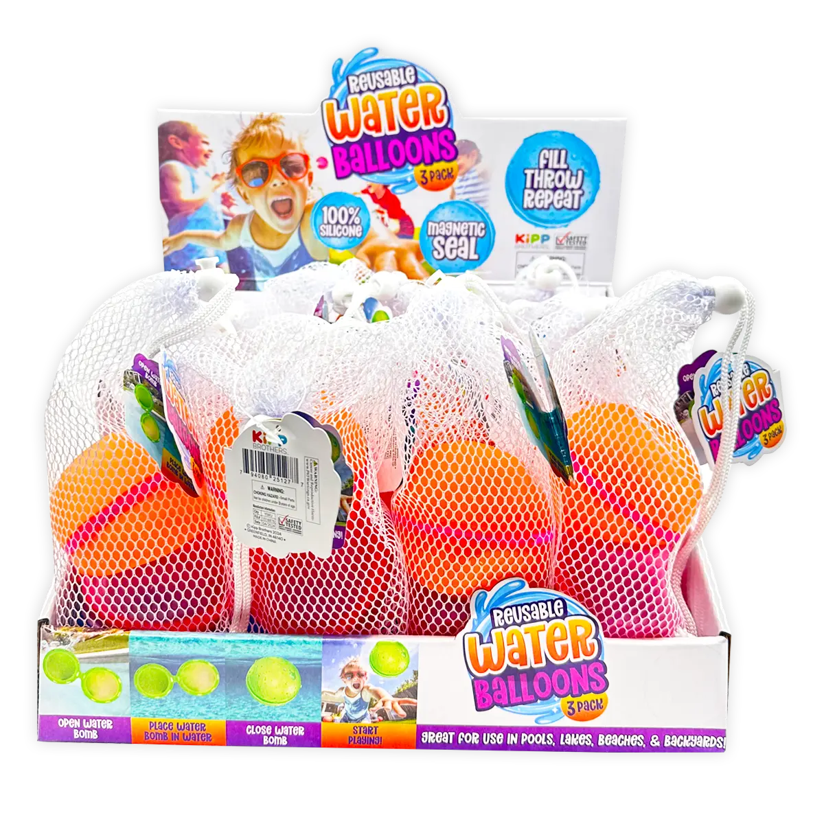 Magnetic Water Balloons 3 Pack - 12 Sets Per Retail Ready Display 25127 KIPP BROTHERS
