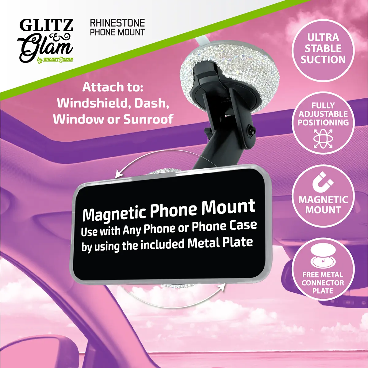 Large Rhinestone Phone Mount - 3 Pieces Per Retail Ready Display 25160 GADGET GEAR