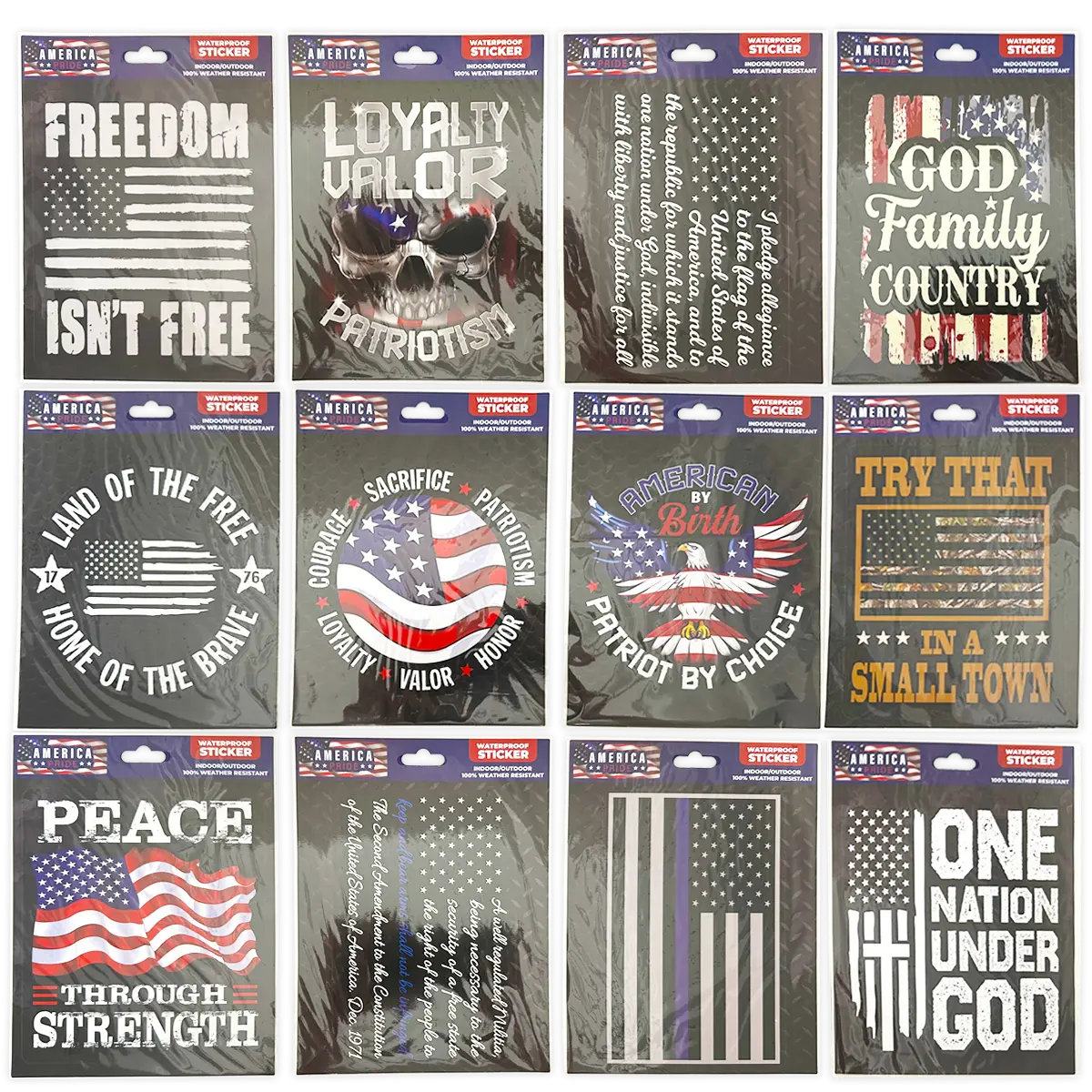 Patriotic USA Flag Decal Stickers - 12 Pieces Per Retail Ready Display 25212 ROUGHNECK