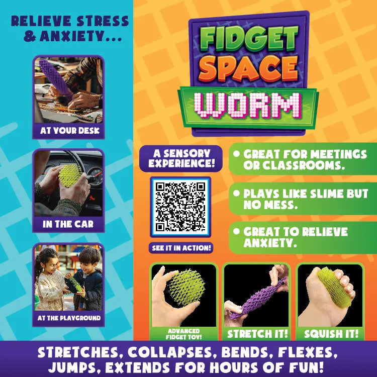 Fidget Space Worm Toy - 12 Pieces Per Retail Ready Display 25217 KIPP BROTHERS