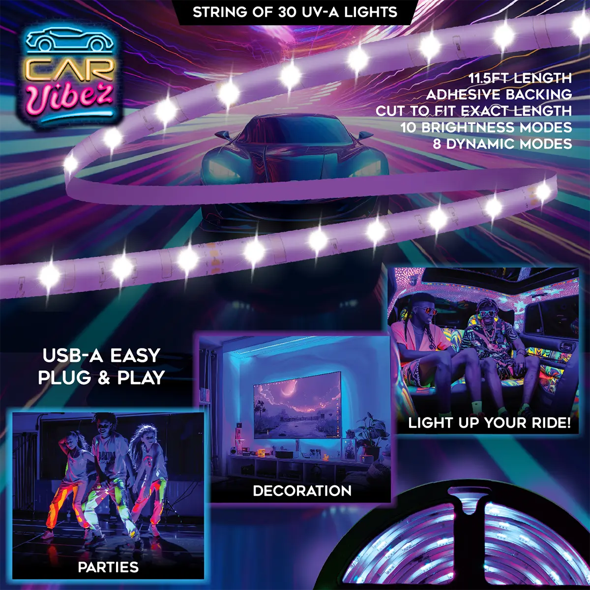 USB Blacklight Strip with Remote 11.5FT - 6 Pieces Per Retail Ready Display 25244 CAR VIBEZ